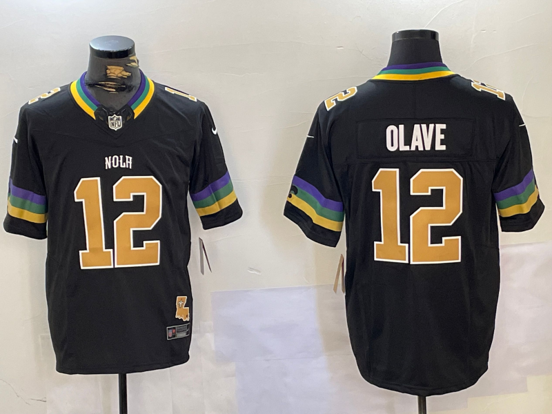 Men's New Orleans Saints Chris Olave #12 Black Team Jersey